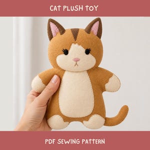 Cat Plush Sewing Pattern, Felt Stuffed Animal PDF, Beginner Soft Toy Template