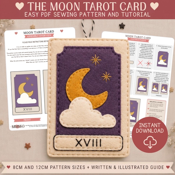 Moon Tarot Card Felt Sewing Pattern PDF Beginner Halloween Witchy Ornament Instant Download Template