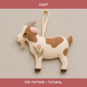 Felt Goat Sewing Pattern, Farm Animal Ornament, Beginner Handcraft Tutorial (PDF)