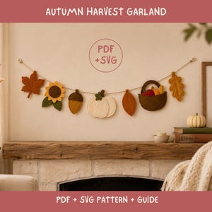 Patron de couture pour guirlande en feutrine d'automne, appliqué de récolte d'automne PDF SVG (téléchargement numérique)