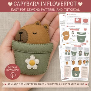 Capybara Flower Pot Easy Felt Sewing Pattern Beginner PDF Ornament Plush DIY Instant Download