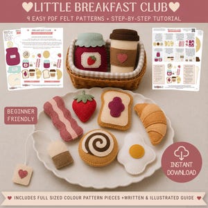 Mönster för filtmat i PDF-format, frukostset, låtsasleksaksmönster, låtsas, enkelt sömnadsprojekt