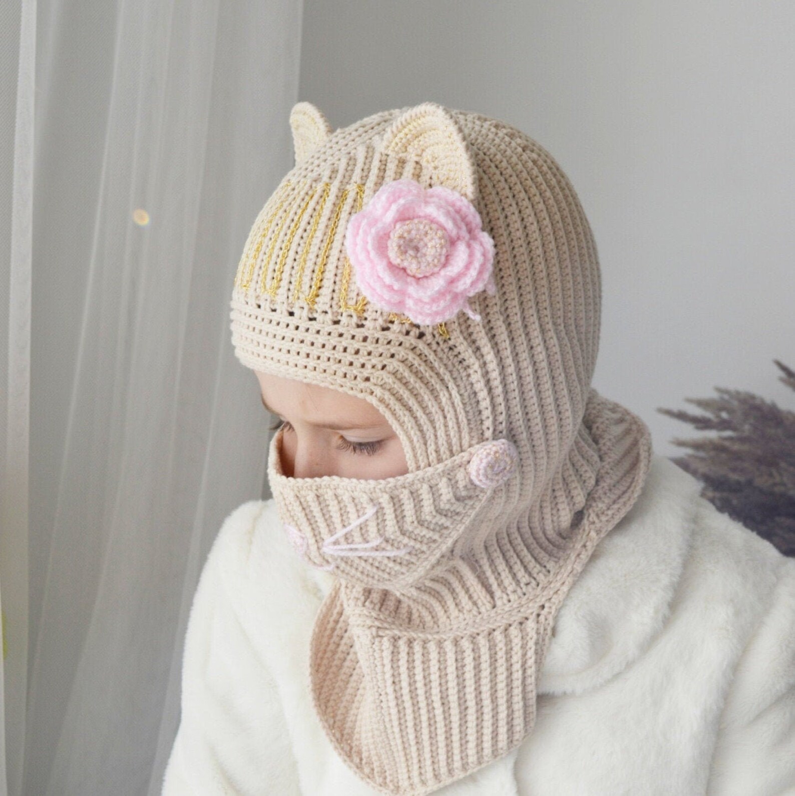 Crochet balaclava for child Cat ear beanie hat Custom Etsy