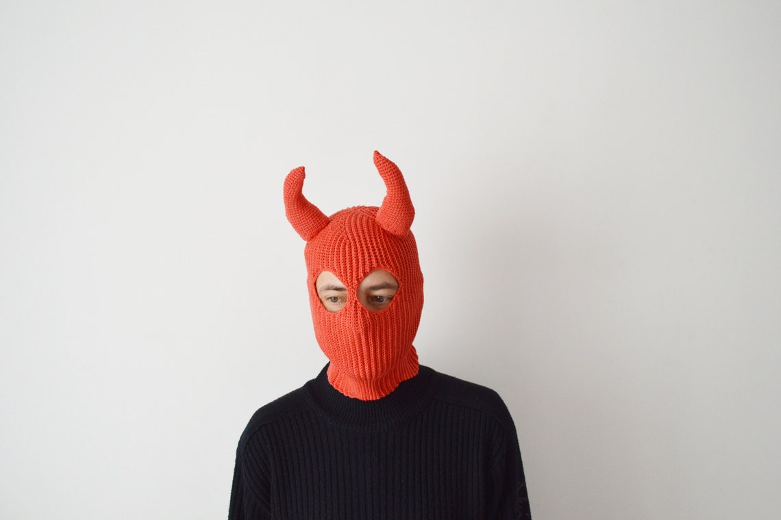 Custom Devil Horns Ski Mask Hat Crochet Eyes Balaclava Etsy