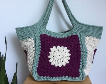 Crochet pattern bag / beach bag / granny square bag LYKKE (pattern in Dutch)