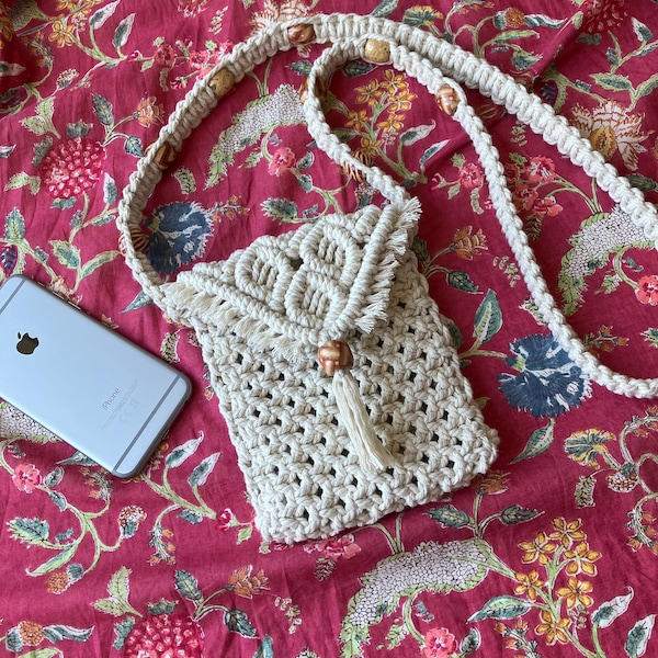 Boho macrame telefoon tasje LOKI (macrame patroon in Nederlands)