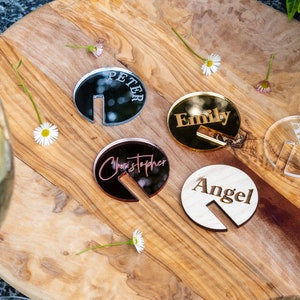 Custom Wedding Wine Glass Charms Personalized Name Tags Cocktail Drink  Markers Laser Cut Place Cards Hanging Drink Name Tags for Glasses 