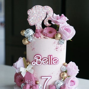 Decoraciones de fiesta de Barbie, adornos de pastel de niña con purpurina  rosa, adorno de CupCake de princesa para boda, cumpleaños, decoración de