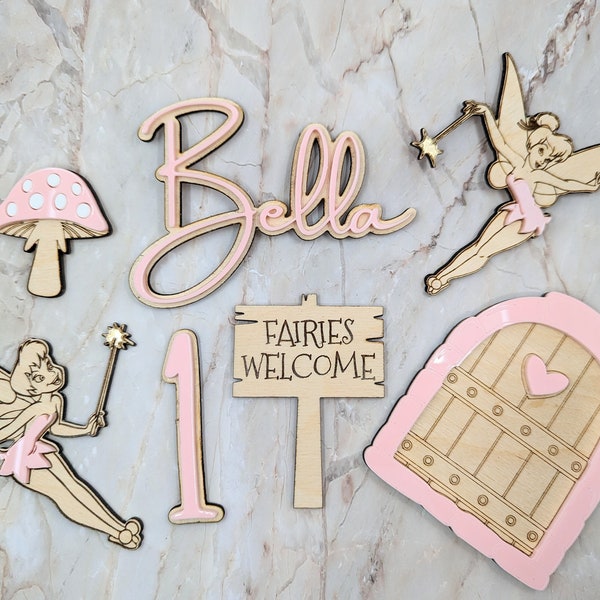 Fairy Magical Wooden Acrylic Cake Set | Personalised Cake Set | Number Age Cake Set | Wooden Cake Topper | Acrylic Cake Topper | UK Seller