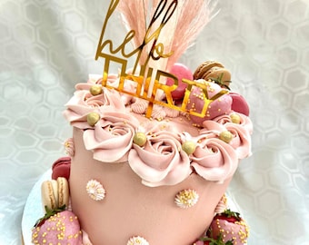 Hello Thirty Acrylic Birthday Cake Topper | 30th Birthday Party | Gold | UK Seller