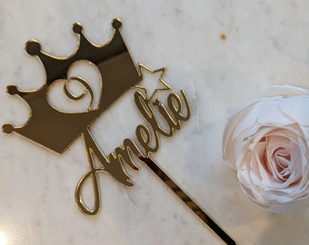 Personalised Princess Crown Cake Topper | Name Age Topper | Personalised Acrylic Topper | UK Seller