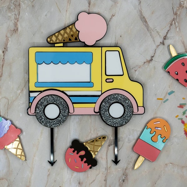 Ice Cream Truck Acrylic Topper | Personalised Cake Topper | Ice Cream Charms | Acrylic Cake Topper | UK Seller