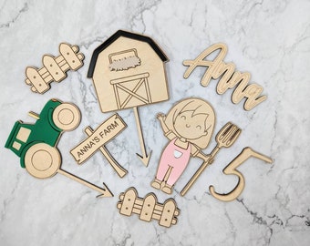 Farm Cake Topper Charm Set | Personalised Cake Topper | Barn Cake Set | Farm Charms | Wooden Cake Topper | Acrylic Cake Topper | UK Seller