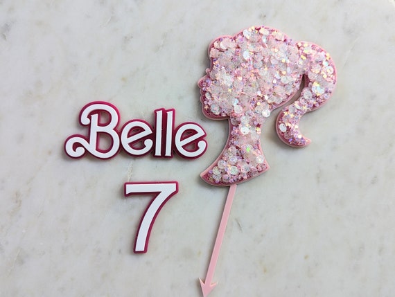Personalized Doll Head Acrylic Cake Topper and Age Charm Set 