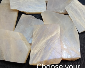 Rainbow Moonstone Slab (#1-48) : Natural Belomorite Blue Flash Slabs for Jewelry Making & Lapidary