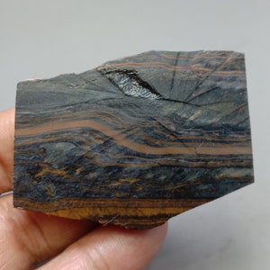 Tiger Eye (Blue) - Hawks Eye Unpolished Slab - Blue Tiger Eye Lapidary Rough Slice  193.00ct. 55x40x6mm