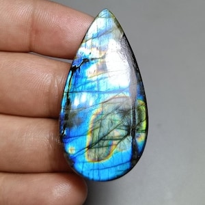 Labradorite Cabochon - Natural Flashy crystal - Blue - Purpel - Multi flash Teardrop shape 75.00ct 47x24x7mm