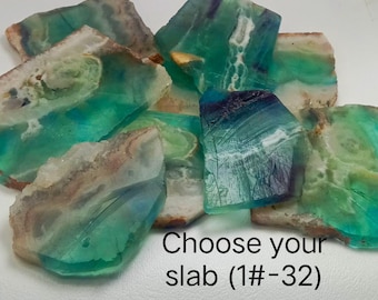 Natural Fluorite Gemstone Slab (#1–32)| Green Purple Blue Crystal Slice for Jewelry, Lapidary, Display