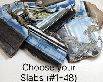 Natuurlijke blauwe opaalplaat | Ruwe edelsteenschijfsieraden, kies je lapidaire plaat #1–48