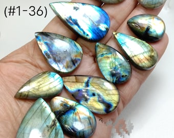 Cabujón de pera de labradorita (n.° 1–36): Piedra pulida multicapa para joyería - Envoltura de alambre