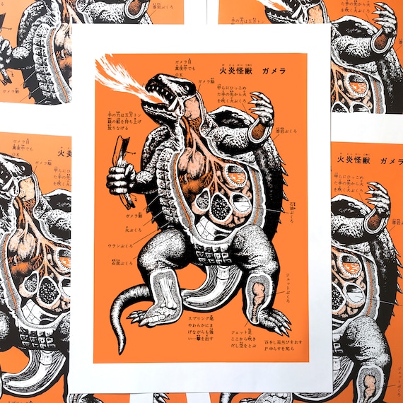 KAIJU : GAMERA ANATOMY Large Screenprint Orange Poster (A2) - Etsy