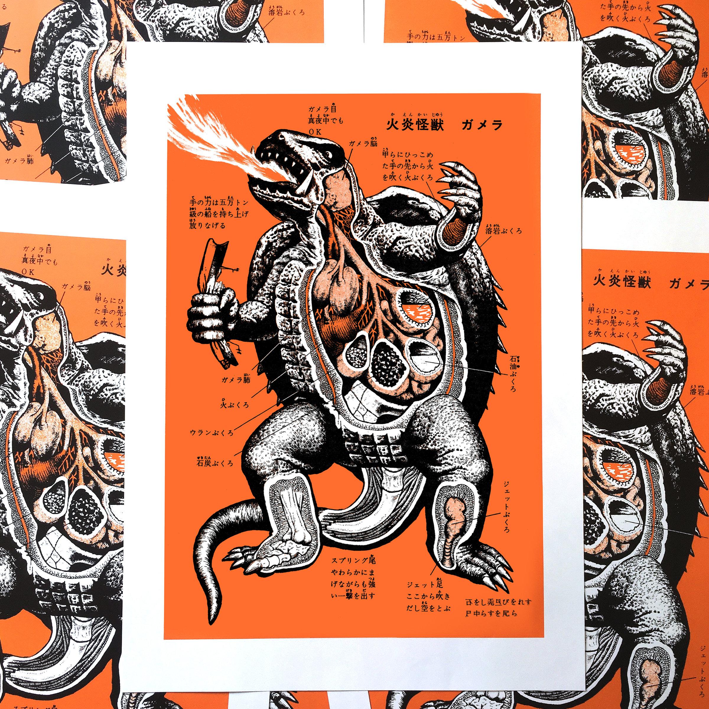 KAIJU : GAMERA ANATOMY Large Screenprint Orange Poster (A2) - Etsy