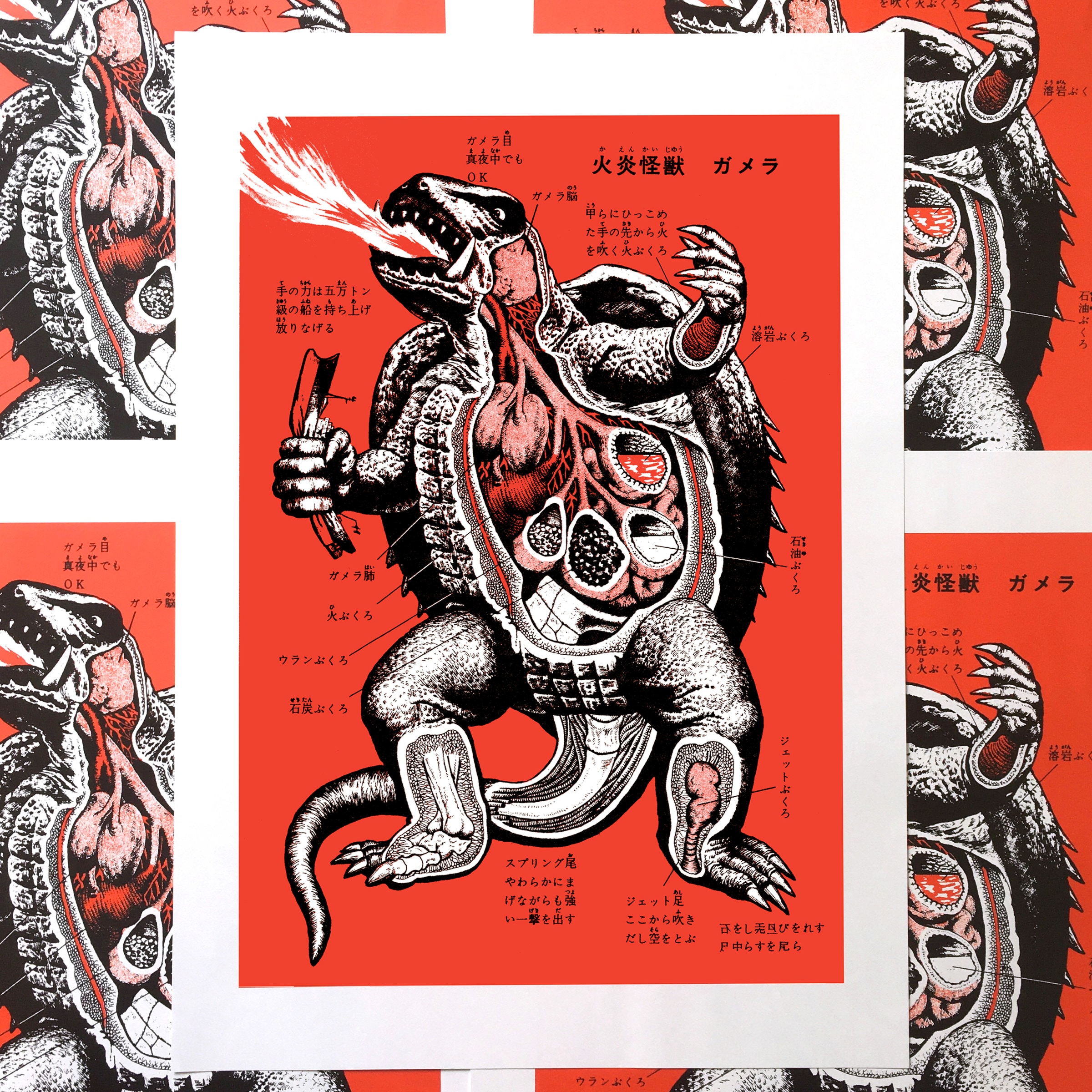 KAIJU : GAMERA ANATOMY Large Screenprint Red Poster (A2) - Etsy UK