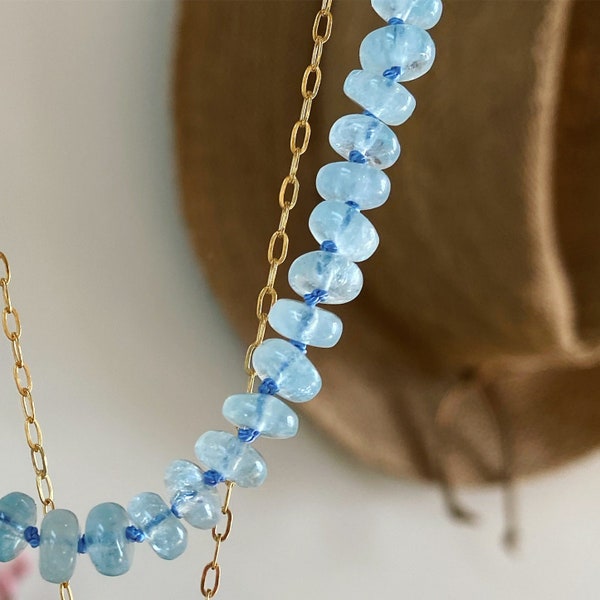 Aquamarine Crystal Beaded Knotted Candy Necklace