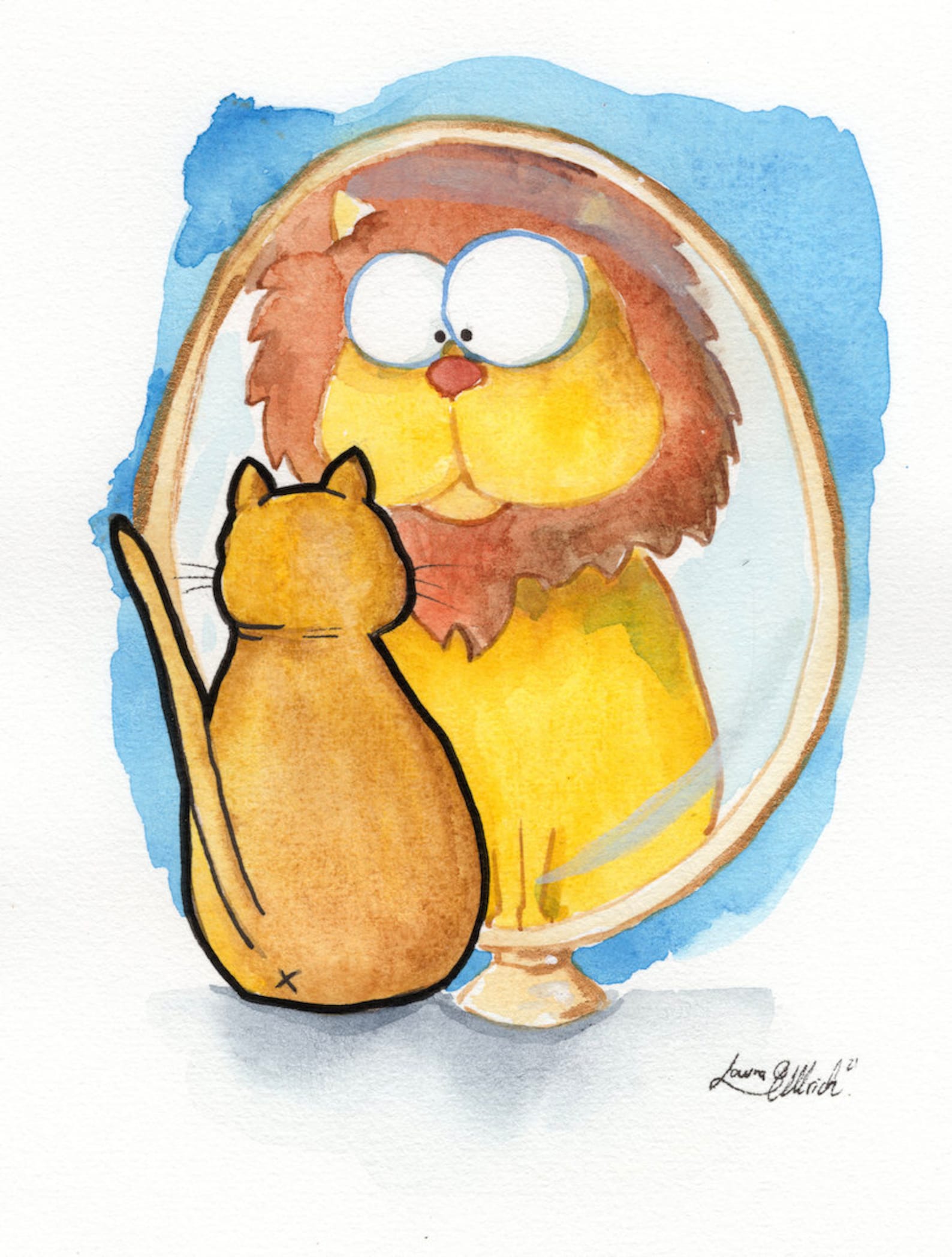 Wandkunst Katze vor dem Spiegel Löwe Katze Spiegel Löwe | Etsy