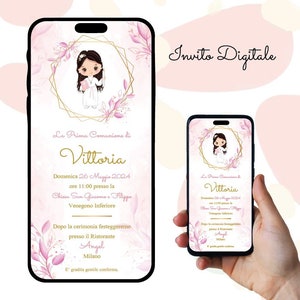 Invito digitale Prima Comunione, bambina con tunica, Invito Sacramento, Festa, Invito Whatsapp