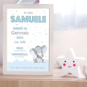 Quadretto Nascita Bimbo Elefantino, Regalo nascita, Idea Nascita, Cornice, Baby Boy, Elefantino