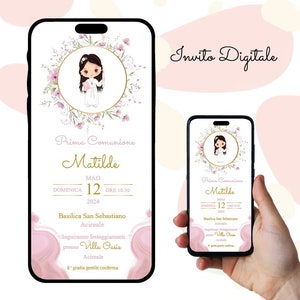 Invito digitale Prima Comunione, bambina con tunica, Invito Sacramento, Festa, Invito Whatsapp