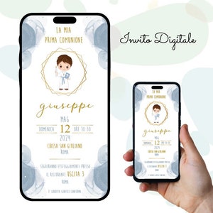 Invito digitale Prima Comunione, bambino con tunica, Invito Sacramento, Festa, Invito Whatsapp