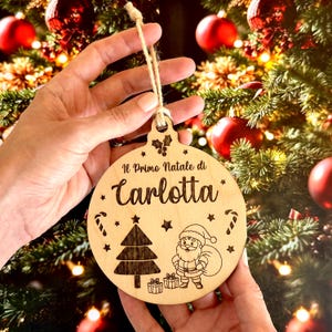 Pallina di Natale in Legno Personalizzata, Decorazione Albero di Natale, Regalo Nonni, Il Mio Primo Natale, Regalo Famiglia, Incisione Laser