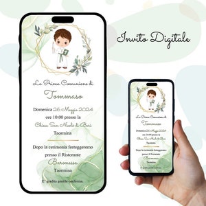 Invito digitale Prima Comunione, bambino con tunica, Invito Sacramento, Festa, Invito Whatsapp