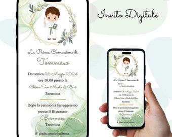 Invito digitale Prima Comunione, bambino con tunica, Invito Sacramento, Festa, Invito Whatsapp