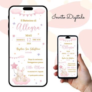 Invito digitale Battesimo, bimba, Nascita, Invito Sacramento, Festa, Invito Whatsapp