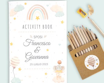 Bolsa de Boda para Niños - Libro de Actividades - Libro de Actividades Personalizado para que los Niños Coloreen - Kit de Dibujo con Colores para Bodas y Fiestas