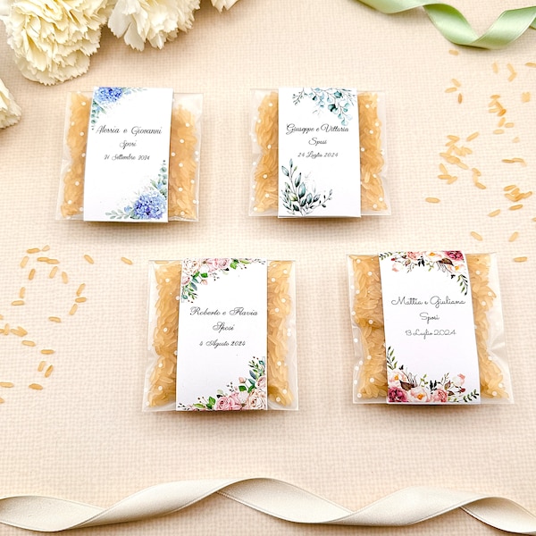 Sachet de riz à pois et bande cartonnée, pour mariages et pour sacs de mariage, lancer de riz, sachet et riz inclus, sortie mariage