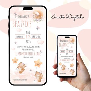 Invito digitale Compleanno Bimba, Festa, Invito Whatsapp, Festa di Compleanno, Orsetto, Party, Baby Party
