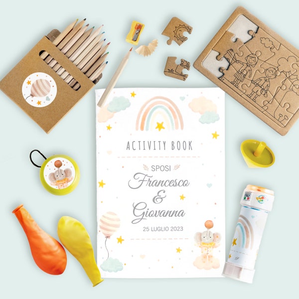 Sac de mariage pour enfants - Livre d'activités personnalisé pour enfants à colorier - Kit mariage et fête - Kit de jeux - Cadeau d'anniversaire pour enfants