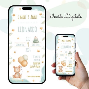 Invito digitale Compleanno Bimbo, Invito Compleanno, Festa, Invito Whatsapp, Orsetto