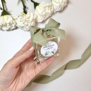Scatolina Bomboniera in Plexiglass Trasparente per Eventi Personalizzate, Stampa e Fiocco con Confetti, Matrimonio, Prima Comunione, Cresima