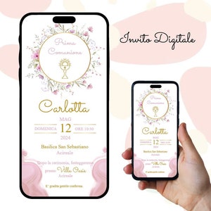 Invito digitale Prima Comunione, bambina, Invito Sacramento, Festa, Invito Whatsapp, simbolo sacro