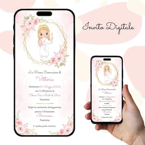 Invito digitale Prima Comunione, bambina con tunica, Invito Sacramento, Festa, Invito Whatsapp