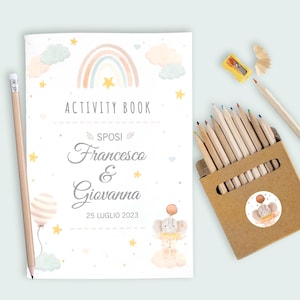 Wedding Bag Bimbi -  Activity Book -  Libro Attività per Bambini Personalizzato da Colorare - Kit disegno con Colori per Matrimoni e Feste
