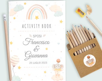 Wedding Bag for Kids - Activity Book - Personalized Coloring Book for Children - Drawing Kit with Colors for Weddings and Parties