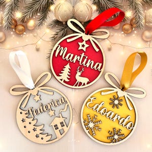 Pallina di Natale in Legno Personalizzata, Decorazione Albero di Natale, Regalo Famiglia, Regalo di Natale, Incisione Laser,Legno Intagliato