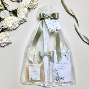 Wedding Bag in Organza con Fiocco e Tag, Ventaglio con Fiocco, Bolle di Sapone, Portafazzoletti,Portariso, Matrimonio, Eventi, Regalo Ospiti