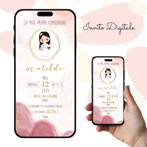 Invito digitale Prima Comunione, bambina con tunica, Invito Sacramento, Festa, Invito Whatsapp